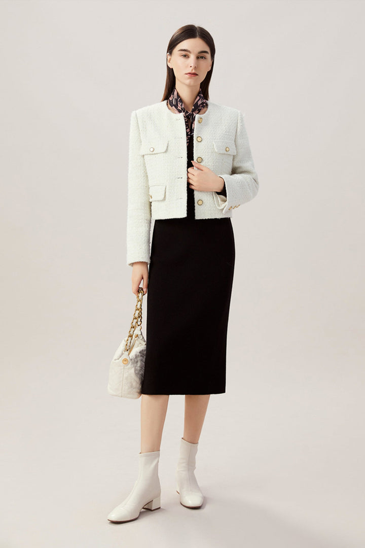 100% Merino Wool Long Sleeve Square-Neck Midi S…