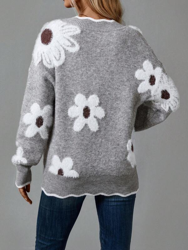 Maya™ | Elegant V-Neck Floral Sweater