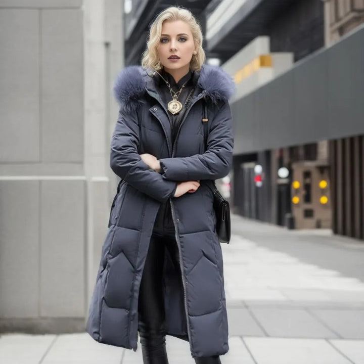Women's Down Puffer Coat | Long, Collar | Warm Winter Outerwear