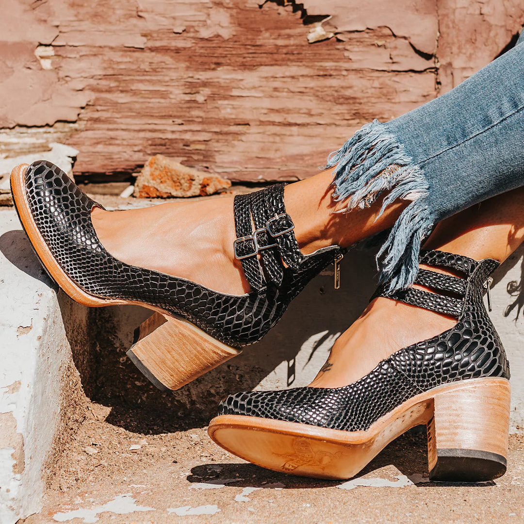 Elsa | Block Heel Ankle Strap Booties for Women