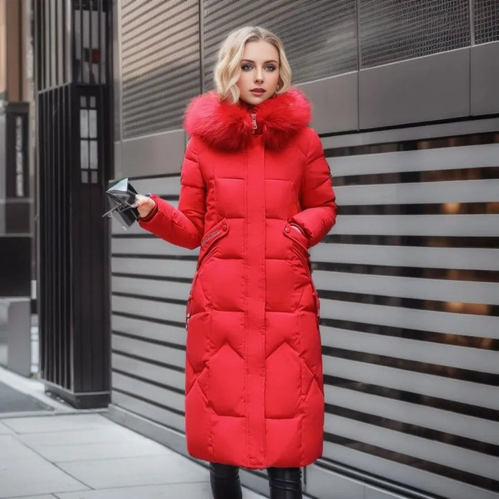 Women's Down Puffer Coat | Long, Collar | Warm Winter Outerwear
