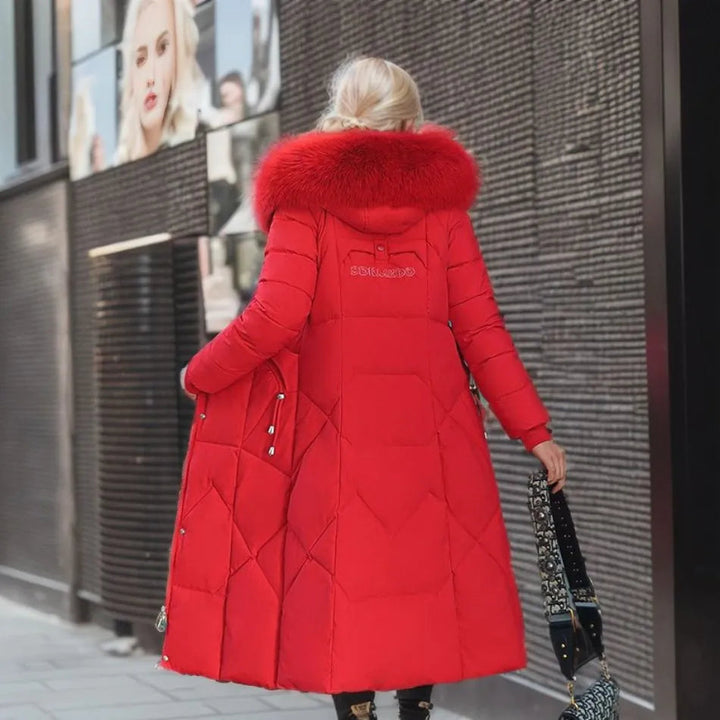 Women's Down Puffer Coat | Long, Collar | Warm Winter Outerwear