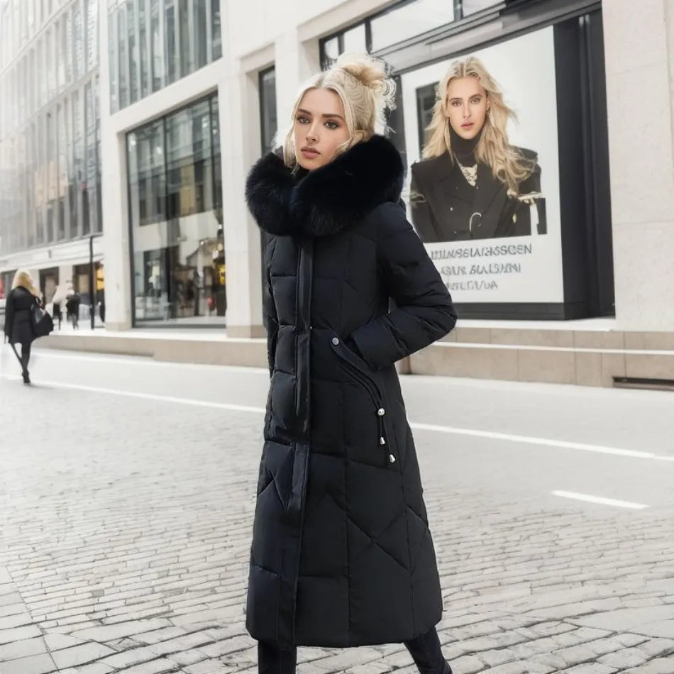 Women's Down Puffer Coat | Long, Collar | Warm Winter Outerwear