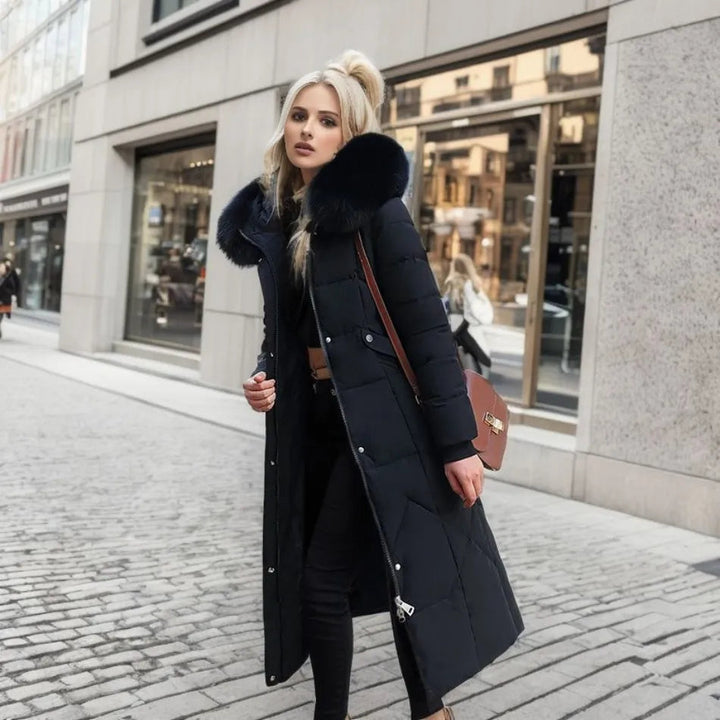 Women's Down Puffer Coat | Long, Collar | Warm Winter Outerwear