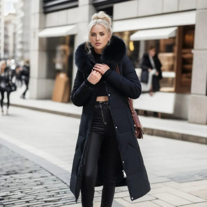 Women's Down Puffer Coat | Long, Collar | Warm Winter Outerwear