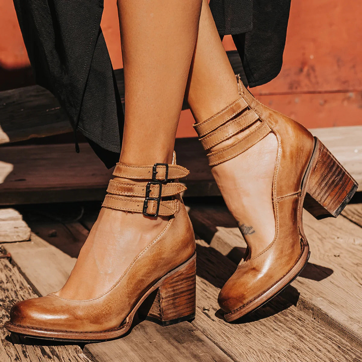 Mila | Block Heel Ankle Boots with Buckle Straps for Women