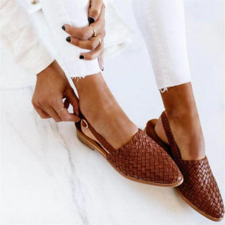 Yvette | Women's Woven Ballerinas with Vegan Leather and Classic Design