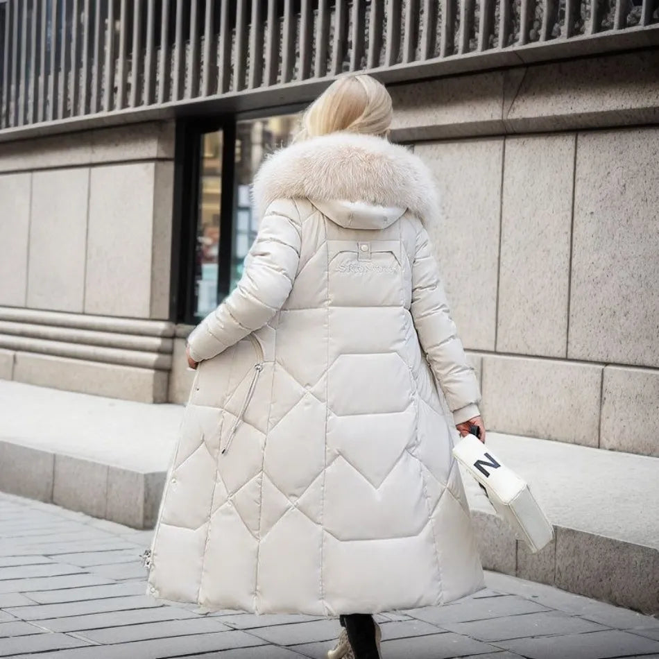 Women's Down Puffer Coat | Long, Collar | Warm Winter Outerwear