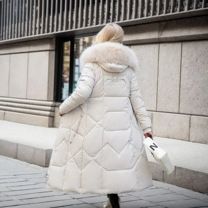 Women's Down Puffer Coat | Long, Collar | Warm Winter Outerwear