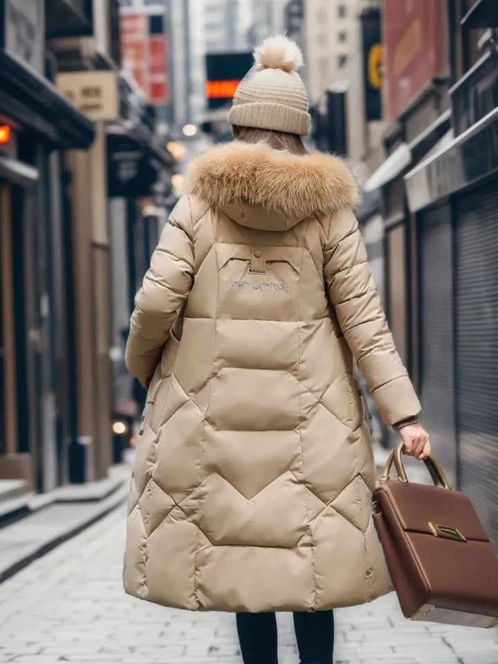 Women's Down Puffer Coat | Long, Collar | Warm Winter Outerwear