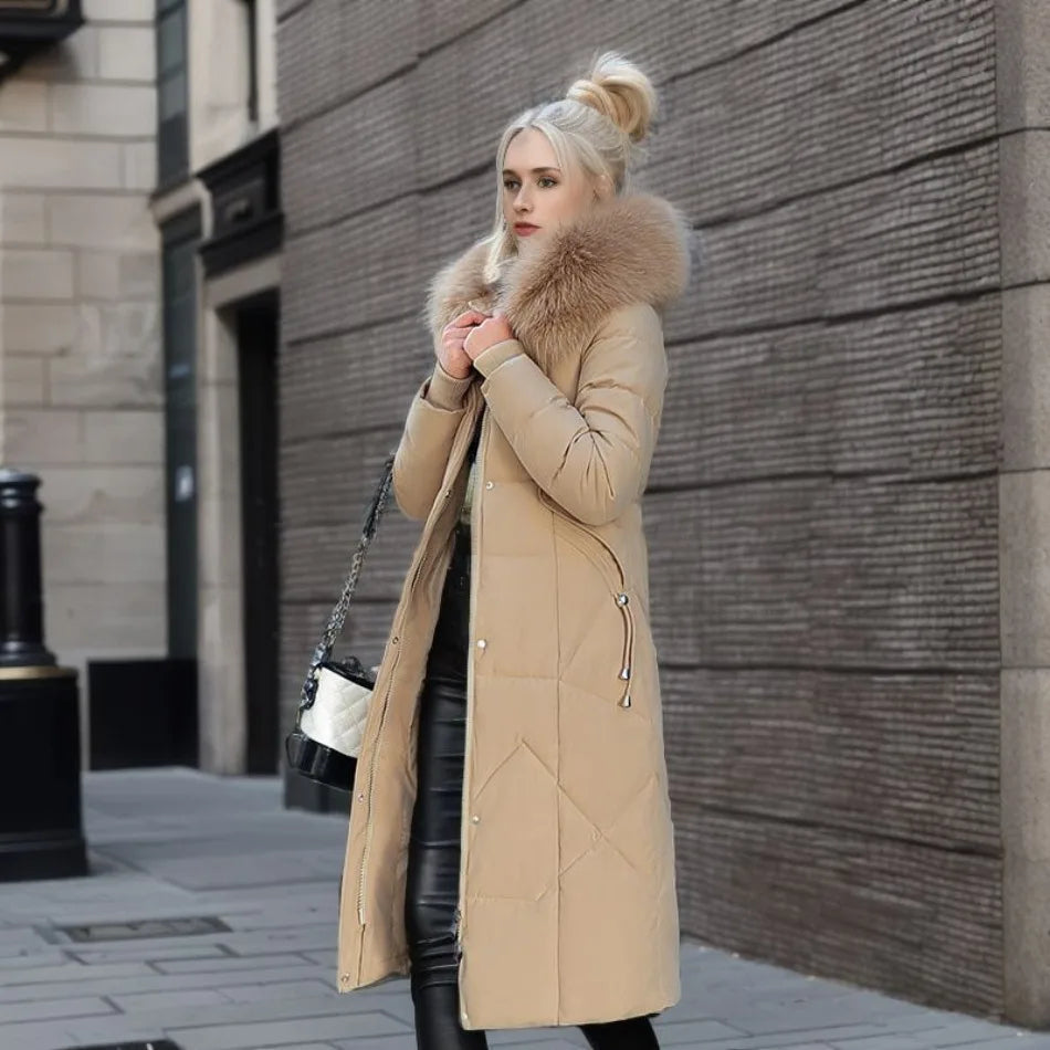 Women's Down Puffer Coat | Long, Collar | Warm Winter Outerwear