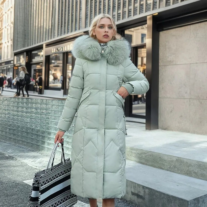 Women's Down Puffer Coat | Long, Collar | Warm Winter Outerwear