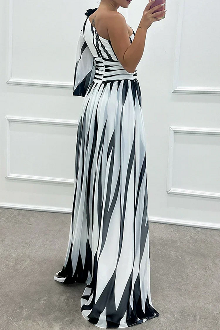 Cordelia | Striped Wedding Guest One-Shoulder Maxi Dress for Women