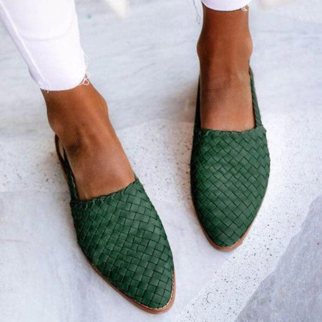 Yvette | Women's Woven Ballerinas with Vegan Leather and Classic Design