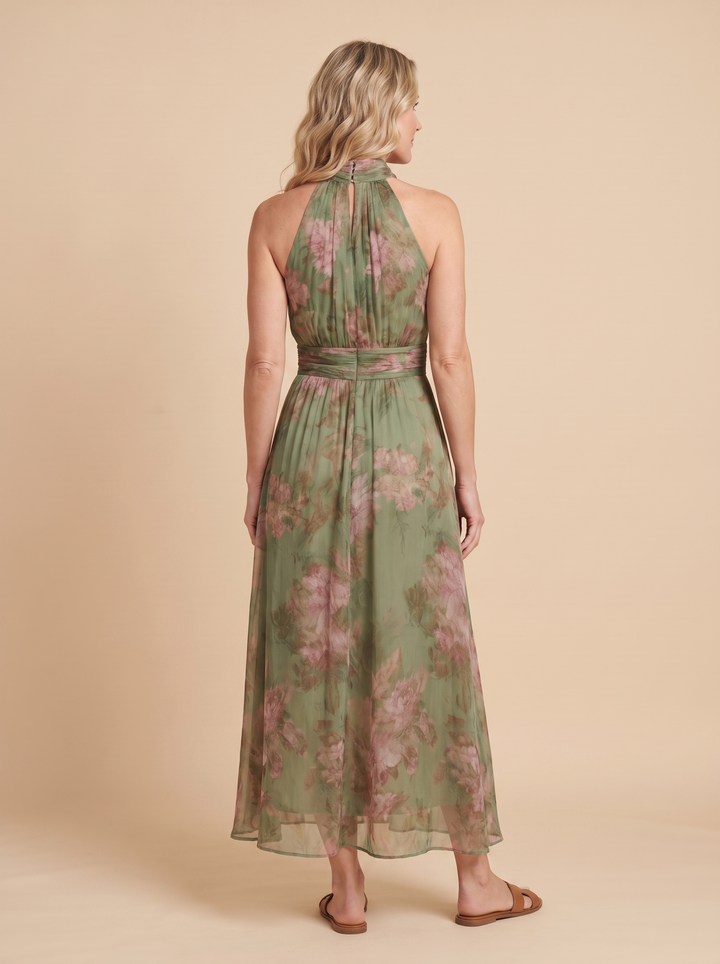 Margaret™ | Elegant Floral Chiffon Halter Maxi Dress