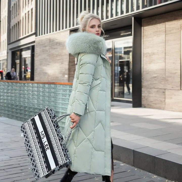Women's Down Puffer Coat | Long, Collar | Warm Winter Outerwear