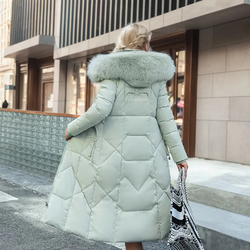 Women's Down Puffer Coat | Long, Collar | Warm Winter Outerwear