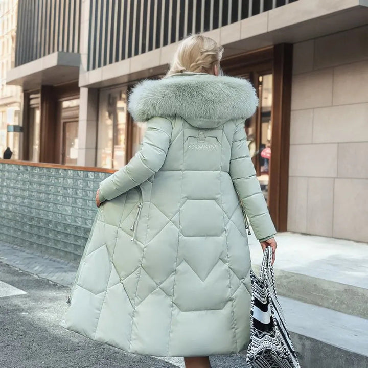 Women's Down Puffer Coat | Long, Collar | Warm Winter Outerwear