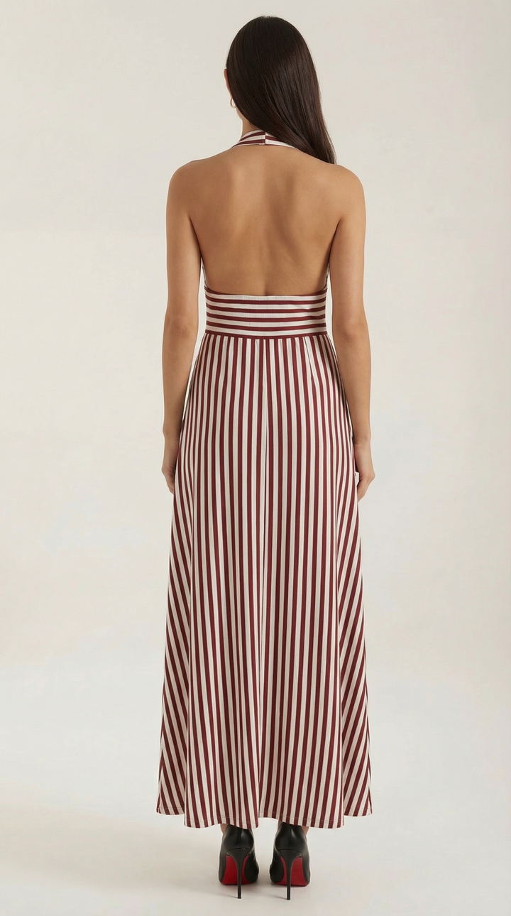 Striped V-neck Maxi Dress