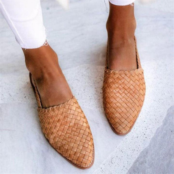 Yvette | Women's Woven Ballerinas with Vegan Leather and Classic Design