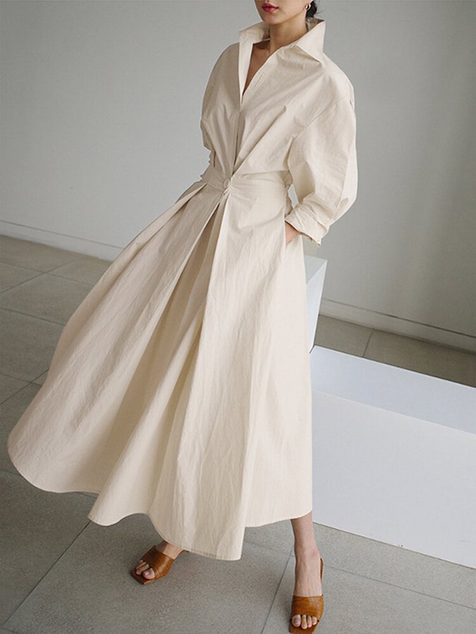 Women’s Belted Shirt Maxi Dress