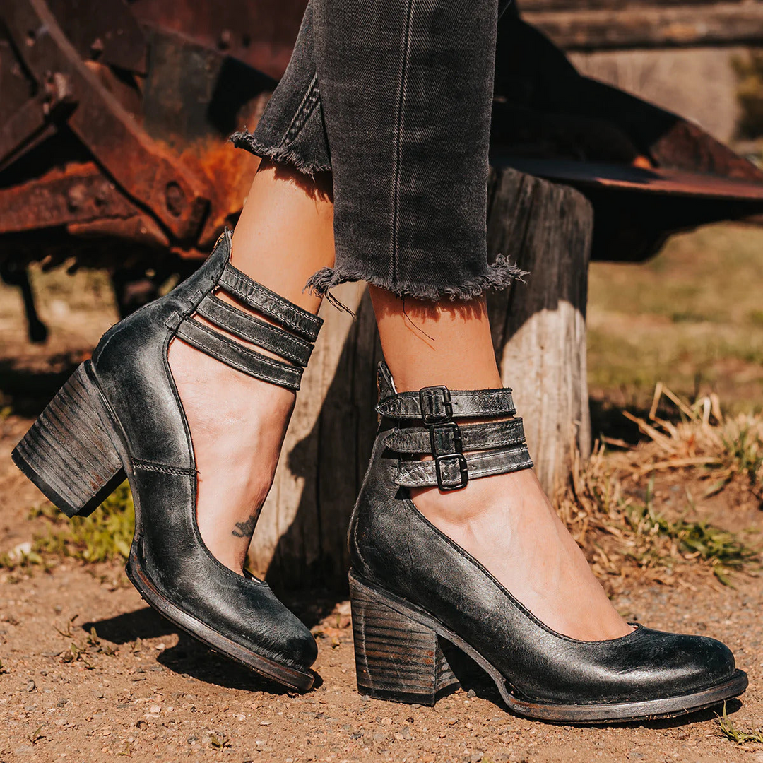 Mila | Block Heel Ankle Boots with Buckle Straps for Women