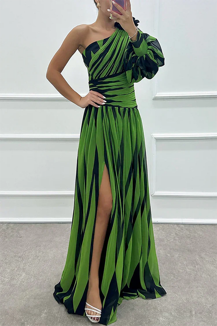Cordelia | Striped Wedding Guest One-Shoulder Maxi Dress for Women