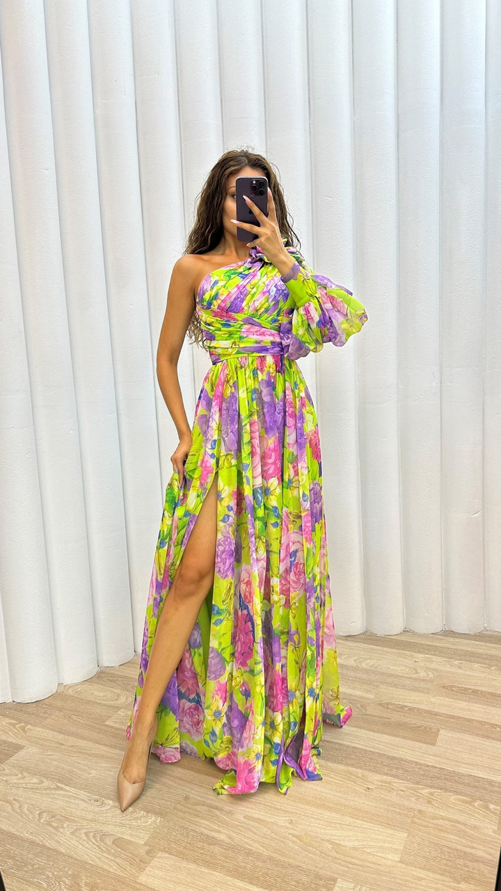 Women’s One Shoulder Floral Maxi Split Dress