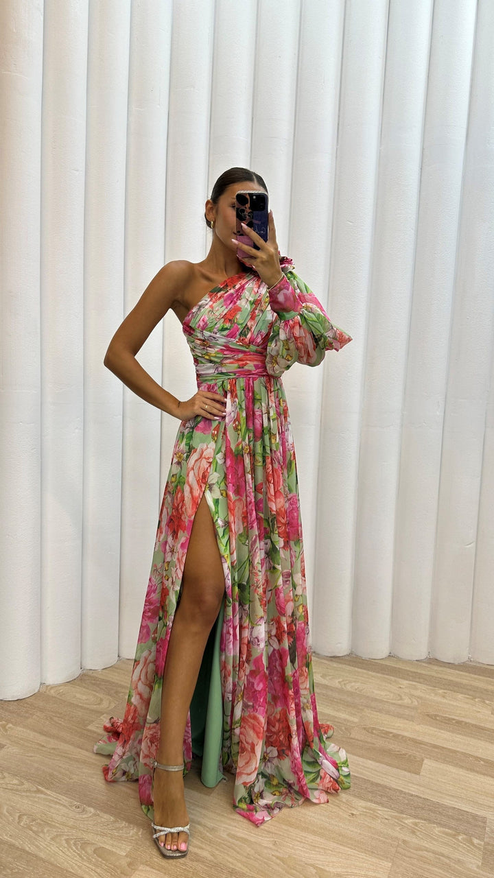 Women’s One Shoulder Floral Maxi Split Dress