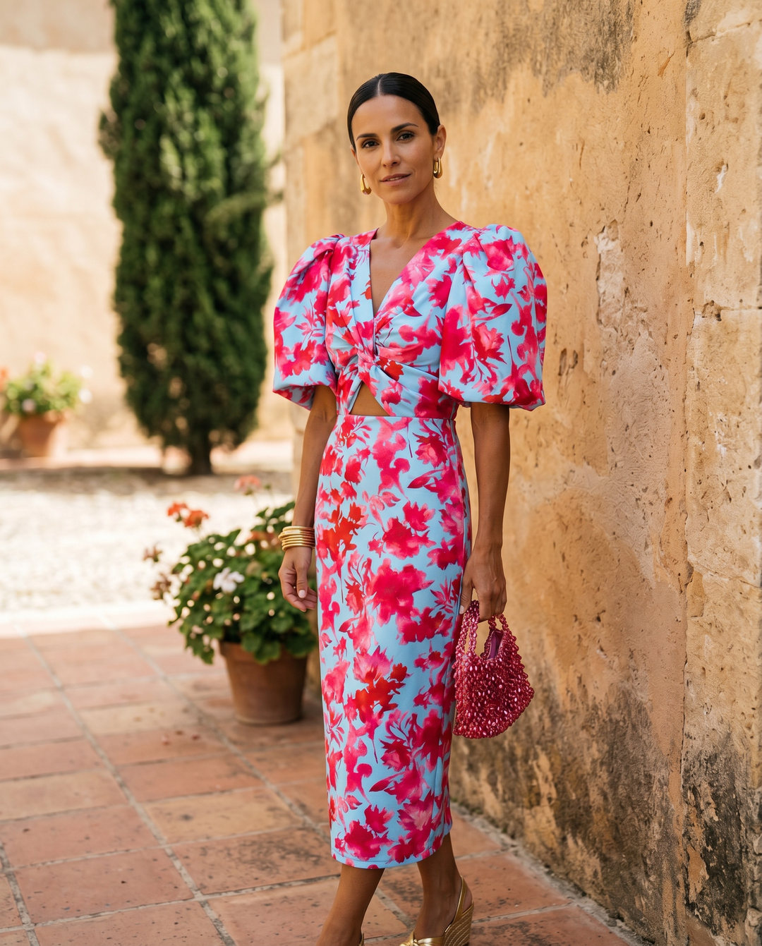 Julitta | Wedding Guest Midi Dress with Puff Sleeves for Women