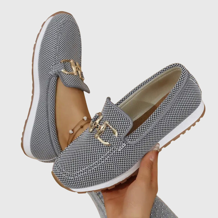 June | Woven Loafers with Metal Buckle for Women