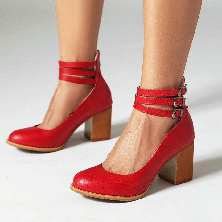 Johanna | Triple Buckle Block Heel Ankle Boots for Women