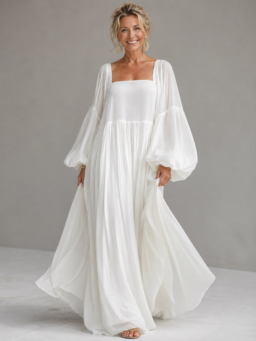Caroline Square-Neck Puff-Sleeve Maxi Dress – Julia & Ava Palm Beach