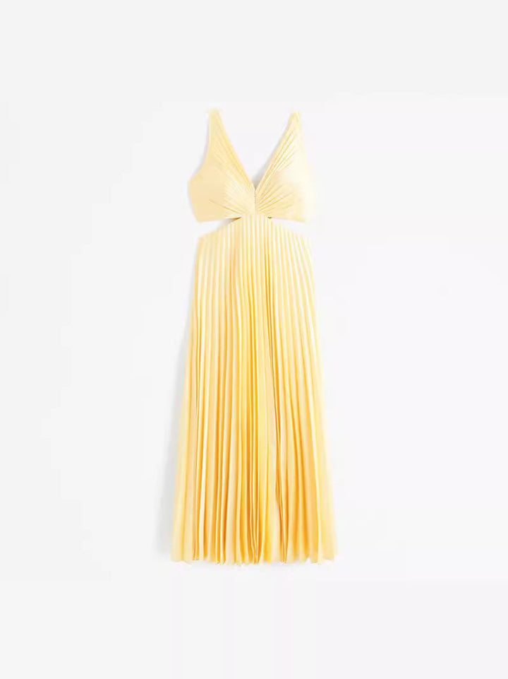 Elle | Wedding Guest Pleated Maxi Dress with V-Neck for Women