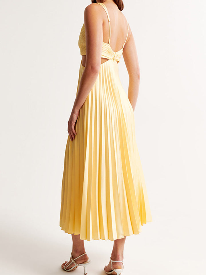 Elle | Wedding Guest Pleated Maxi Dress with V-Neck for Women