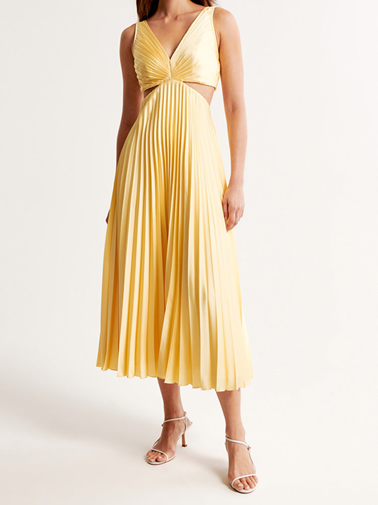Elle | Wedding Guest Pleated Maxi Dress with V-Neck for Women