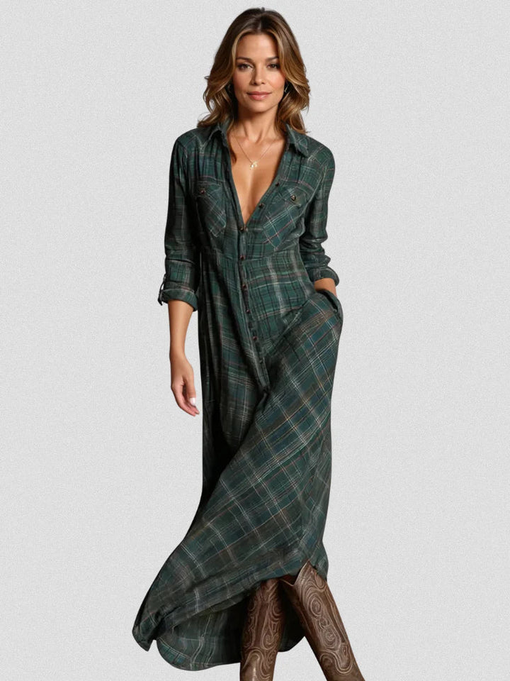 MACY - Long green plaid dress