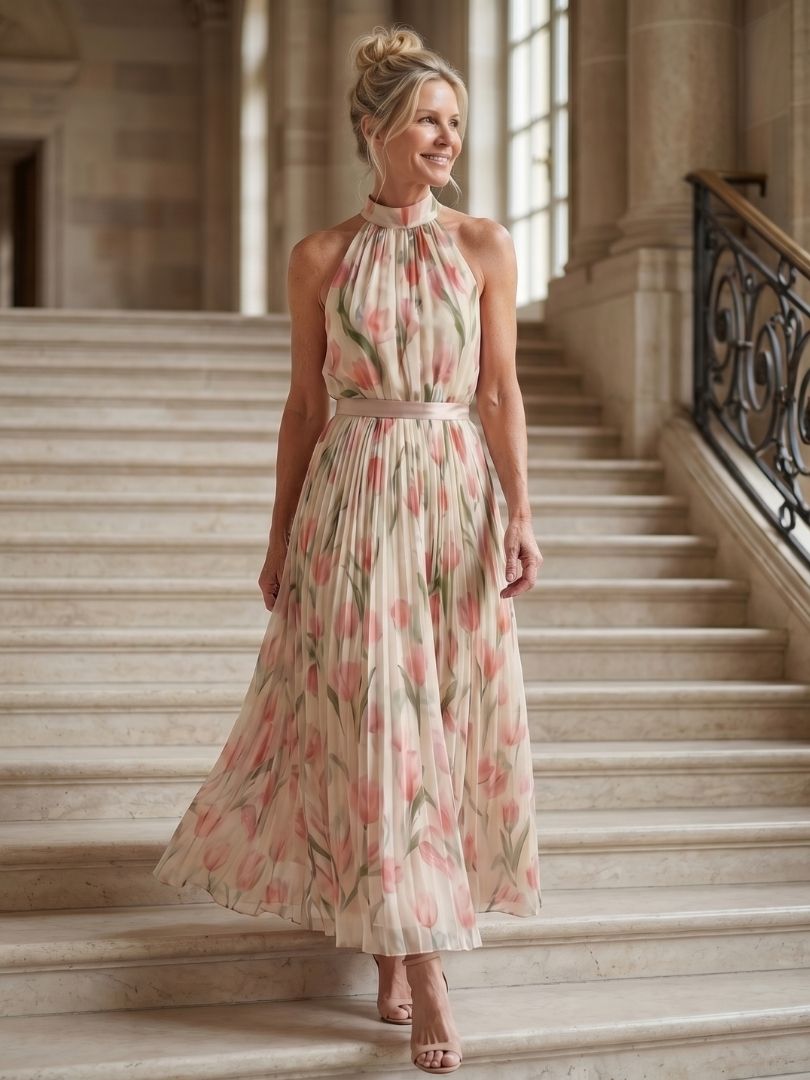 Julia & Ava™ | Halter Neck Floral Midi Dress