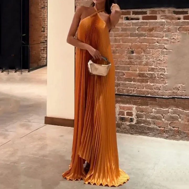 Carmen | Wedding Guest Halterneck Pleated Maxi Dress for Women