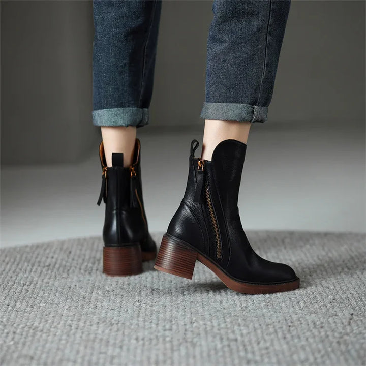 Zaria | Block Heel Zip-Up Ankle Boots for Women