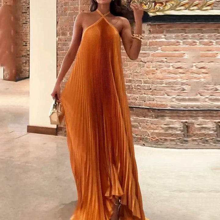 Carmen | Wedding Guest Halterneck Pleated Maxi Dress for Women