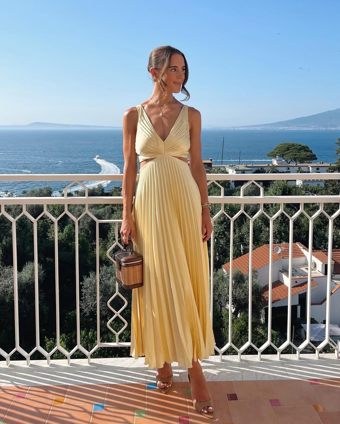 Elle | Wedding Guest Pleated Maxi Dress with V-Neck for Women