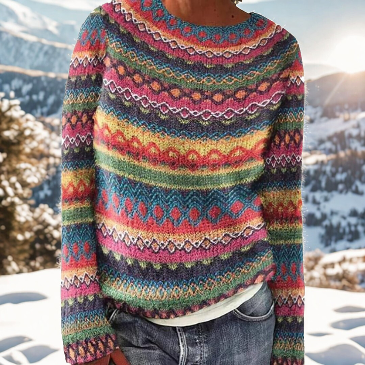 Liv – Nordic-Patterned Winter Sweater with Shoulder Design