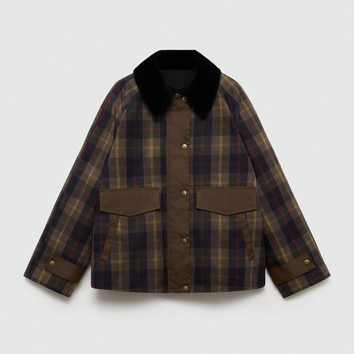 Leighton | Plaid Button-Down Jacket with Faux Fur Collar for Women