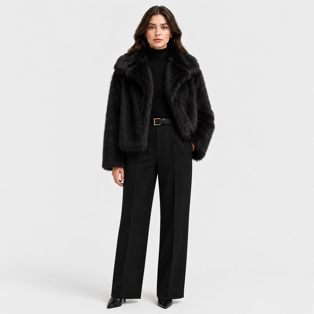 Women's Warm Faux Fur Look Jacket for Winter Elegant Outerwear