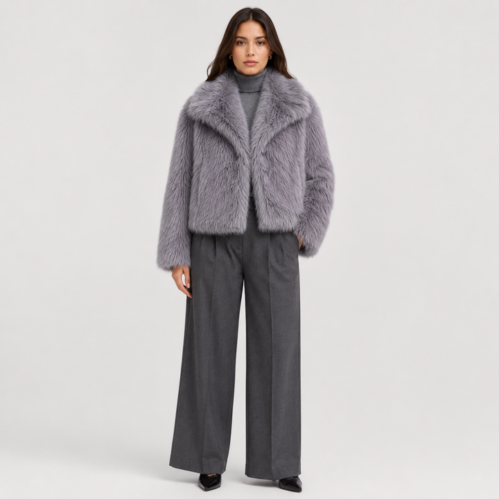 Women's Warm Faux Fur Look Jacket for Winter Elegant Outerwear