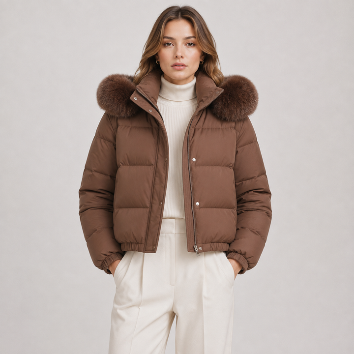 Women's Winter Puffer Jacket Thickened Warm Fur Collar Hooded