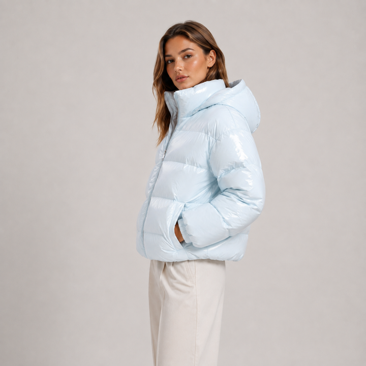 Women's Puffer Jacket Warm Hooded Zipper Coat