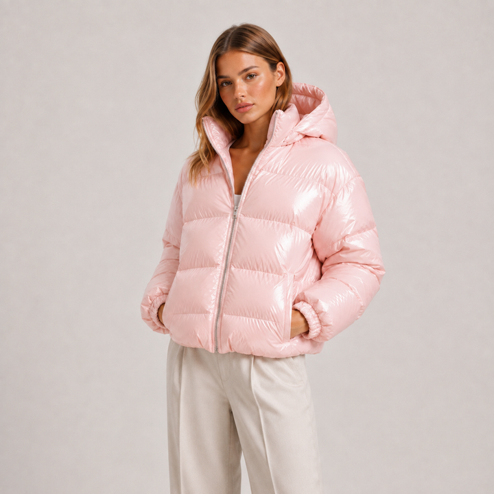 Women's Puffer Jacket Warm Hooded Zipper Coat