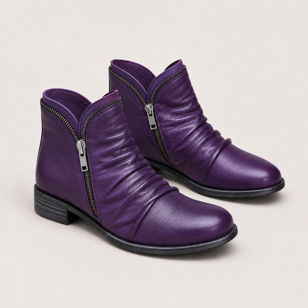 Women's Comfortable Ankle Boots with Leather Look and Side Zipper